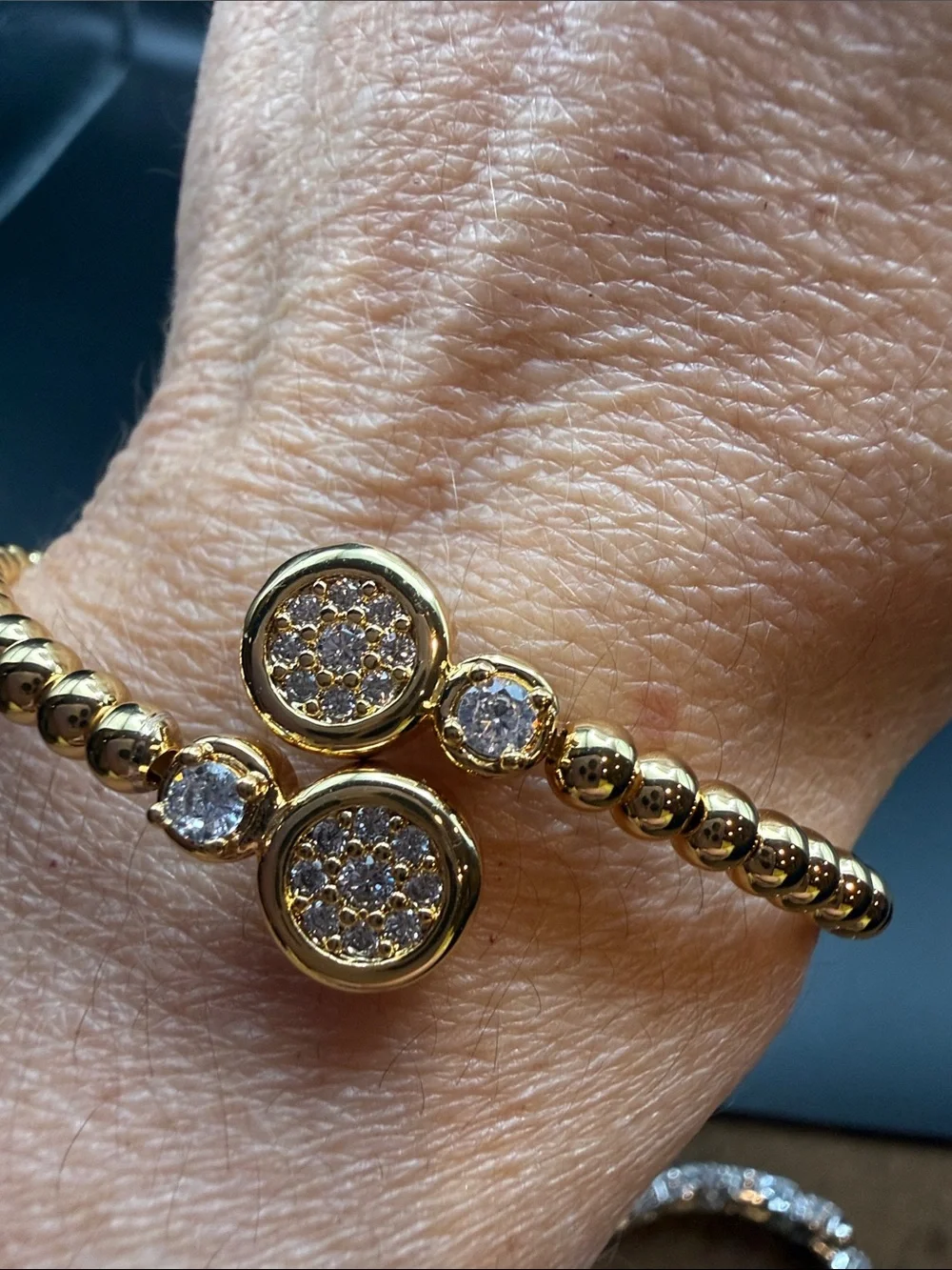 Adina Eden Gold-tone Beaded Crystal  adjustable bangle nwt